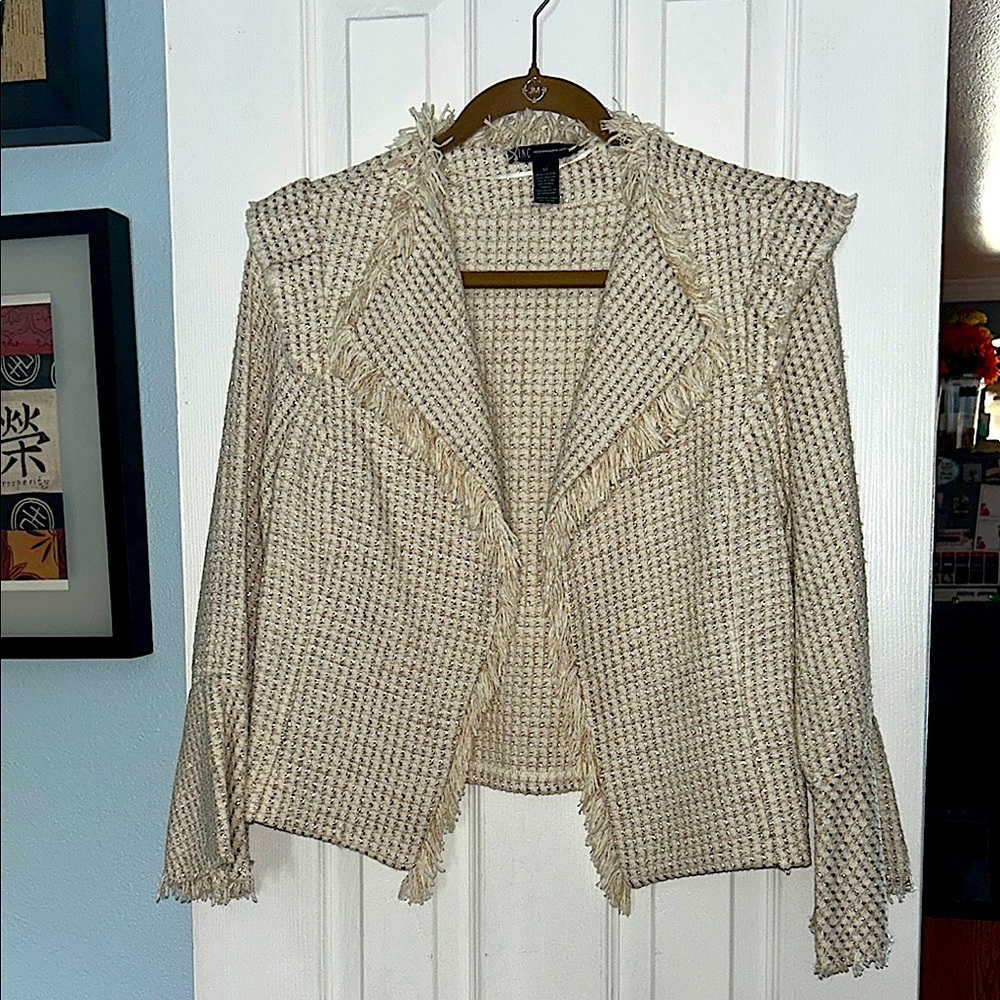 INC International Concepts Cream Blazer with Textured Knit